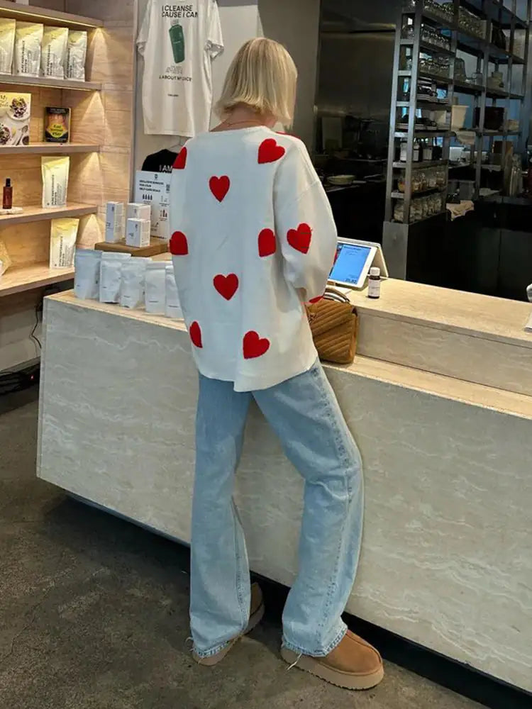 Embroidered Red Heart Sweater